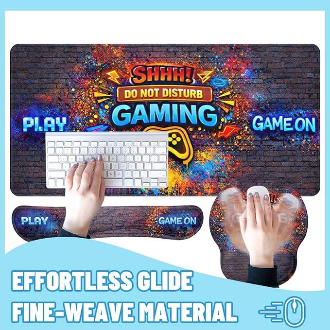Gaming Desk Mat Set Neon Graffiti Do Not Disturb Large Mouse Pad with Wrist Rest 4in1 Desk Mat for Desktop Ergonomic Computer Desk Arm Wrist Anti-Slip Computer Mouse Pad Home Office Gaming