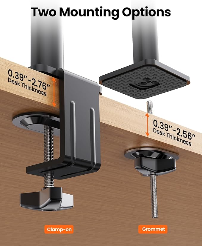 ErGear Vertical Dual Monitor Stand, Stacked Monitor Mount for 13-33″ Screens, Up to 19.8 lbs per Arm, Enhanced Stability with Integrated C-Clamp, Upgraded Cable Management, VESA 75x75/100x100mm, Black