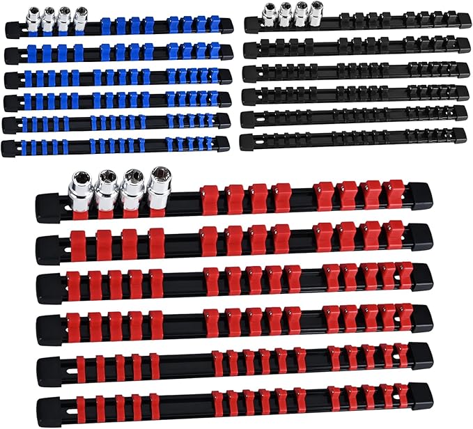 Socket Organizer Set 18PCS ABS Socket Holder Kit, 1/4-Inch x 96 Clips, 3/8-Inch x 90 Clips, 1/2-Inch x 72 Clips Socket Set Organizer, Drive Socket Tray, Socket Holders Clip Socket Rail
