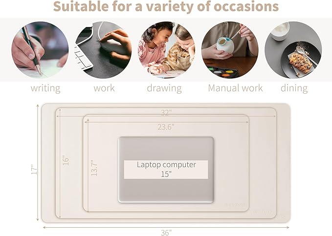 RENMTURE PU Mouse Pad, Faux Leather Large Desk Pad, Home Work Office Accessories, Non-Slip Desk Mat, Waterproof Gaming Pad Desk Blotter (36"x17", Beige)