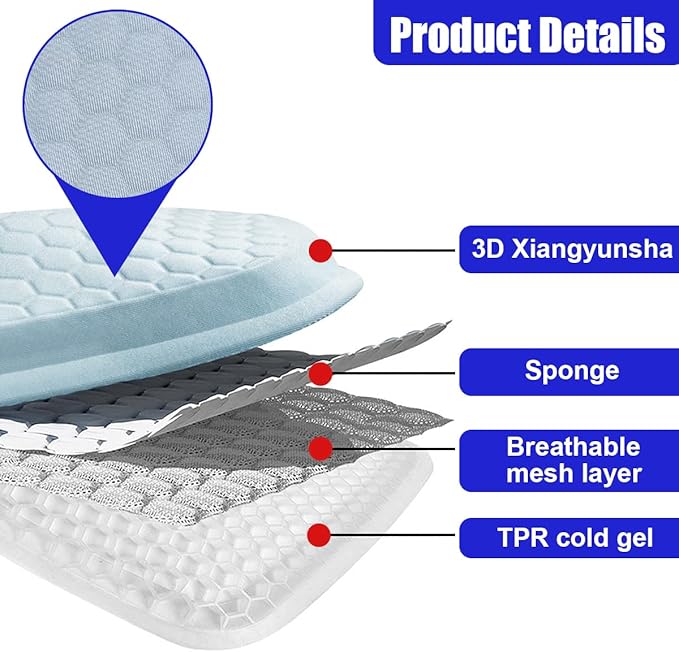 Gel Car Seat Cushion, Non-Slip & Breathable Automotive Chair Protector Pad, Comfortable Cooling Car Interior Seat Mat Accessories Universal for Sedans, SUV, Truck (Blue)