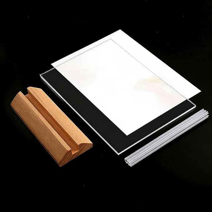 TONICE® 3 Pack 5x7 Acrylic Sign Holder T Shape Clear Acrylic Double Sided Frames with Wood Base Table Menu Display Stand Flyer Display (Optional 8.5x11/5x7 Inch L/T Shape)
