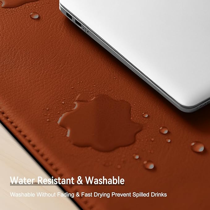 Leather Mouse Pad with Stitched Edge, Waterproof Gaming Mouse Mat for Computers, Laptop, Office & Home (Brown, 25"*13")