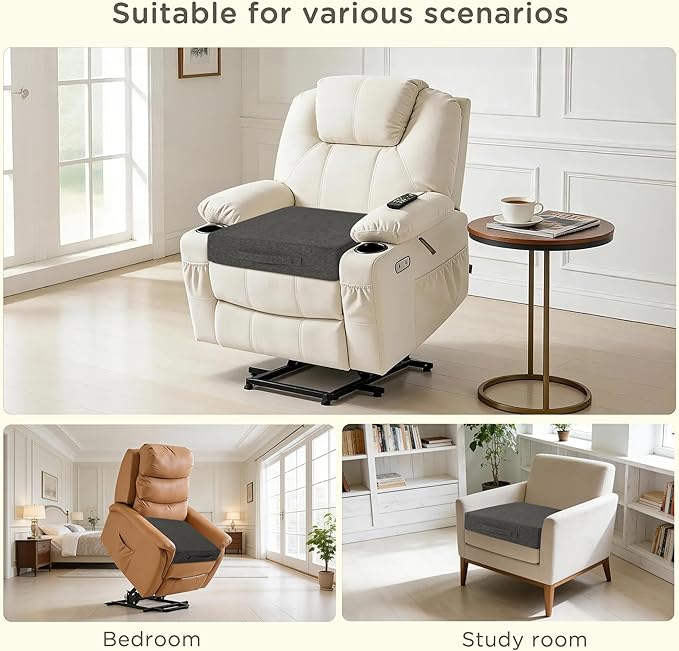 Recliner Cushions for Elderly Square Chair Pads with Non-Slip Bottom for Couch Armchairs Booster Comfy 20"x20"x3.8" Recliner Cushion for Long Sitting with Washable Cover 1 Pack Dark Grey
