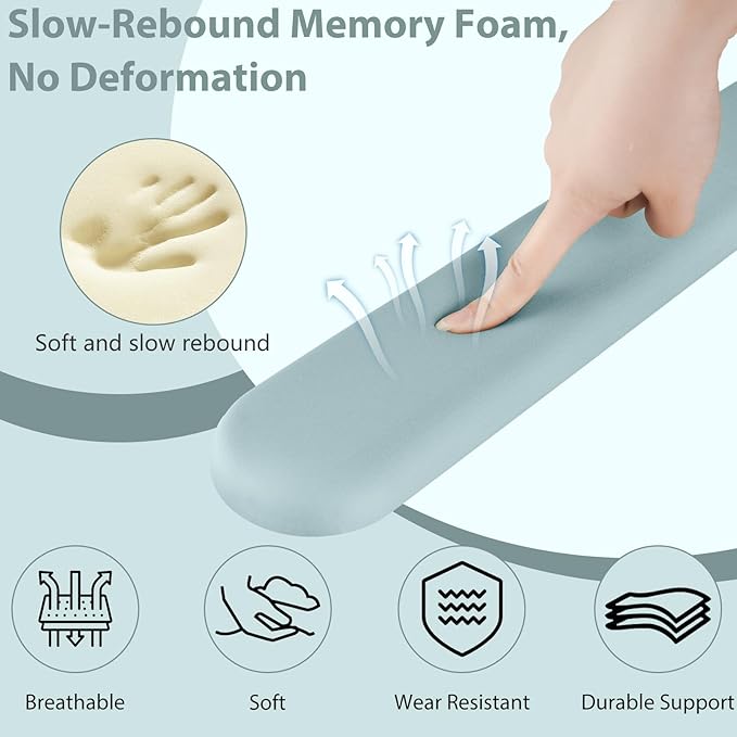 Sushret Mouse Pad and Keyboard Wrist Rest, 3-in-1 Gel Memory Foam Ergonomic Mouse Pad with Wrist Rest Set, Gaming Mousepad Arm Cushion Support for Computer Office Desk Accessories Cute, Seafoam Blue