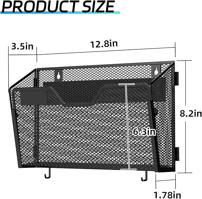 SUPEASY Wall File Organizer 6 Pack, Magnetic Mesh Wall File Holder with Hooks and Label Panel, Wall Mounted Mail Organizer for Office, Home, Classroom, Letter Size and A4 Files