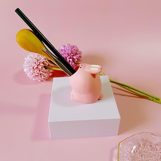Cute Small Pen Pencil Holder, Kawaii Resin Cat Dog Dinosaur Rabbit Animal Paper Clip Toothbrush Mini Storage Organizer Office Desk Decorations