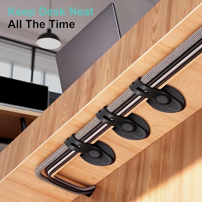 12Pcs Silicone Integrated Design Cable Management for Computer, TV, Machine Cords in Homes, Offices, Schools, Classrooms and Factories, Adjustable Elastic Self Adhesive Cord Organizers, Black
