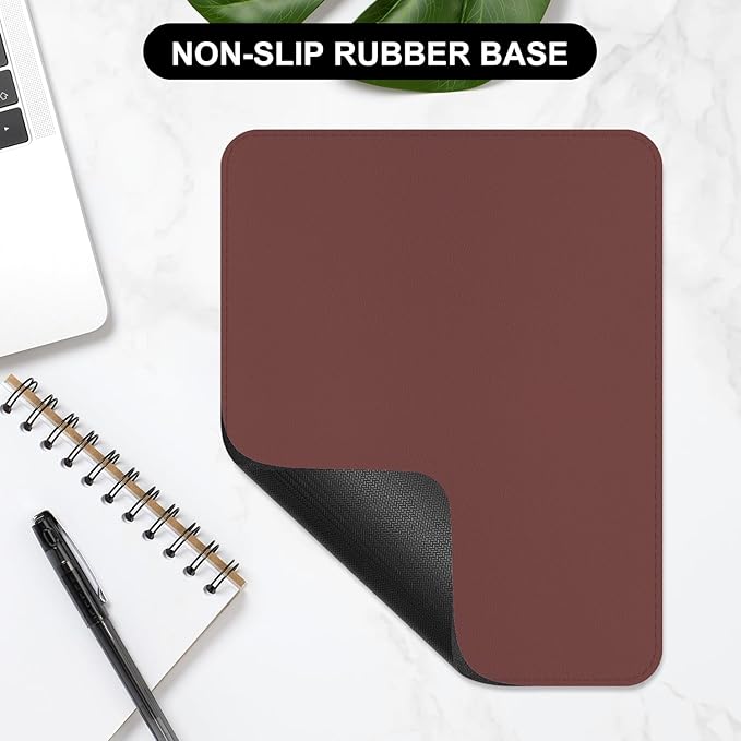 Leather Mouse Pad, Office Mouse Mat Non-Slip Rubber Base Stitched Edge Washable Waterproof Rectangular Mousepad for Office Gaming PC Laptop, 9.8" x 7.9", Pink Purple