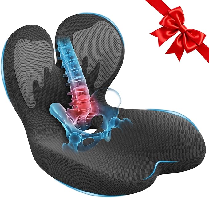 Car Seat Cushion with Lumbar Support for Long Driving Truck RV, Ergonomic Memory Foam Office Chair Cushion for Sciatica, Tailbone & Lower Back Relief, Ideal Gift for Drivers & Office Workers (White)