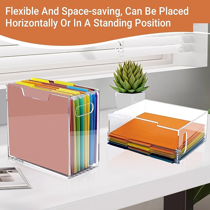 Acrylic File Folder Organizer Box, Letter Size Hanging File Organizer, Clear File Holder with Handles, Desktop Hanging File Storage Organizer for Home Work School Office Supplies1 Pack