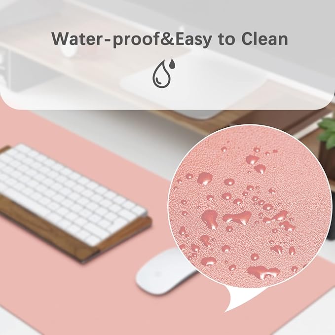 Large Mouse Pad, Waterproof PU Leather Desk Pad, Stylish and Back Anti-Slip Double Sided Cmoputer Mouse Pad for Laptop, Gaming,Office/Home (Pink, 90 * 40cm)