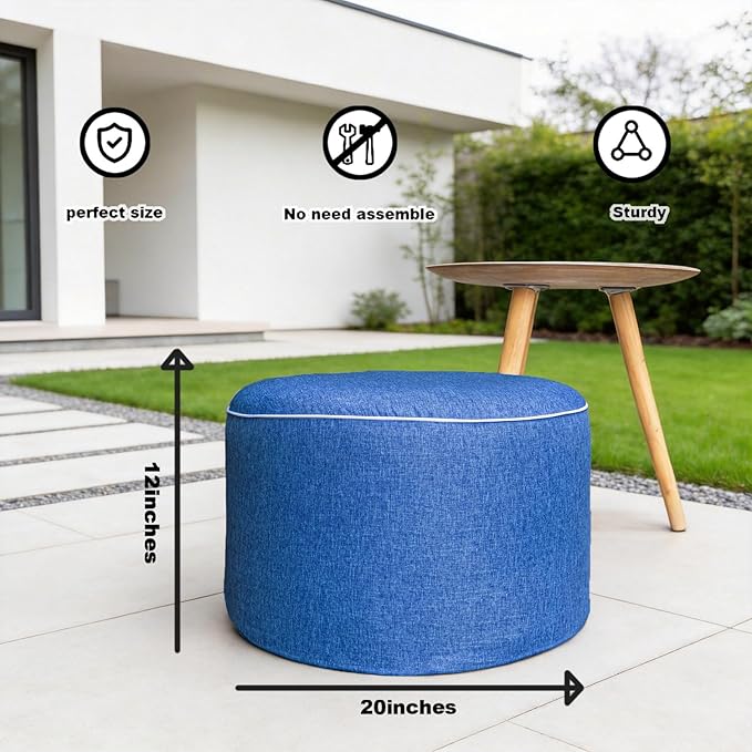 Outdoor Ottoman Outdoor Ottomans for Patio 20x12 Inches Modern Lightweight Foam Stuffed Pouf Outdoor Footstool Footrest Foot Stool Waterproof (Blue)