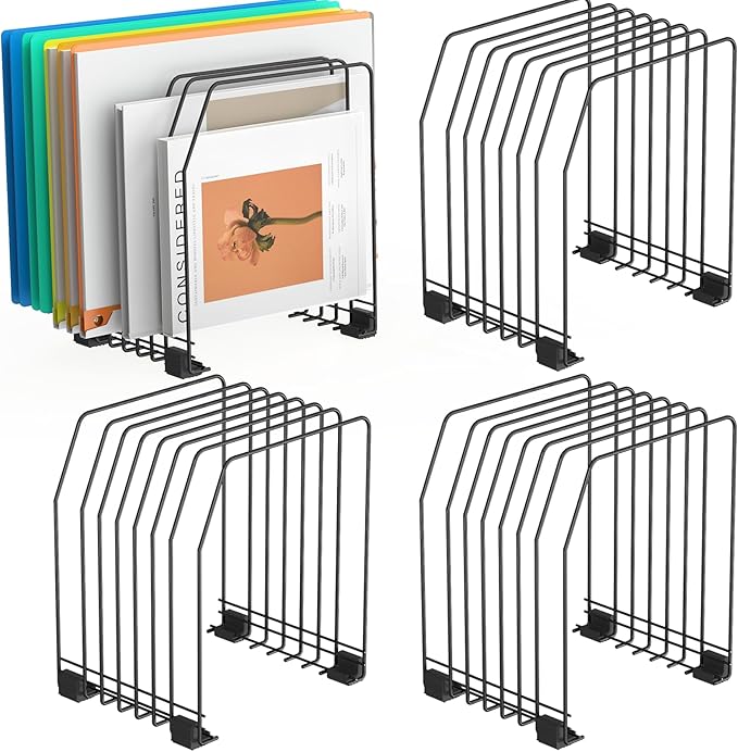 Gawerk File Organizer for Desk, 7-Section Vertical File Sorter, Paper Holder Organizer Standing Metal File Folder for Office Home Classroom, Black (4Pack)