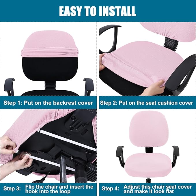 Smiry Stretch Jacquard Office Computer Chair Covers, Removable Washable Universal Desk Rotating Chair Slipcovers Protector, Seat + Backrest Cover, Pink