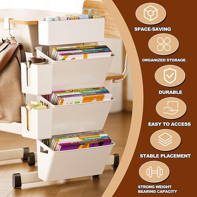 4,Desk Side Storage, Under Desk Laptop Mount, Table Side Hanging File Organizer, No Drill Clamp On Cable Management Tray, Laptop Holder with Pen Holder for Office and Home