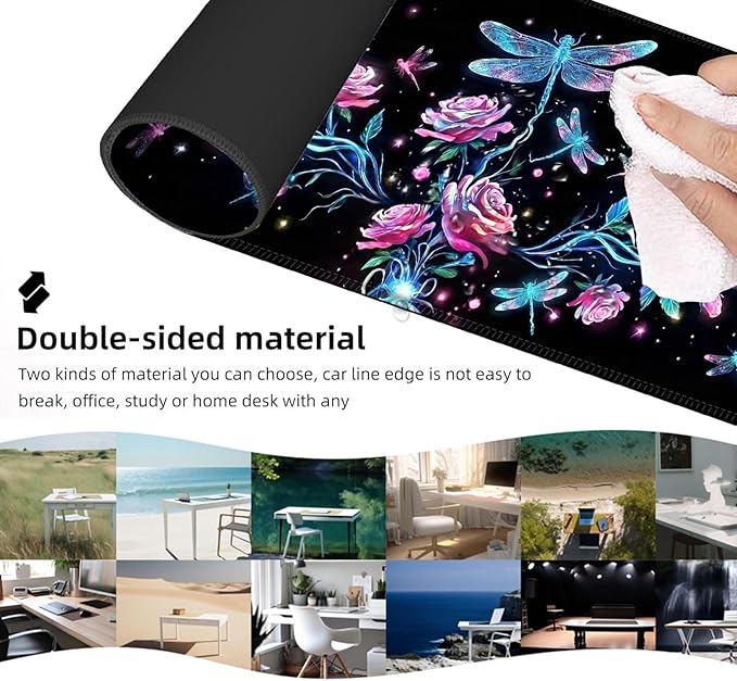 Ergonomic Mouse Pad Set with Wrist Support for Keyboard and Wrist Rest for Mouse, Memory Foam Comfort, Non-Slip Large Desk Mat for Home Office Pain Relief,Rose Dragonfly