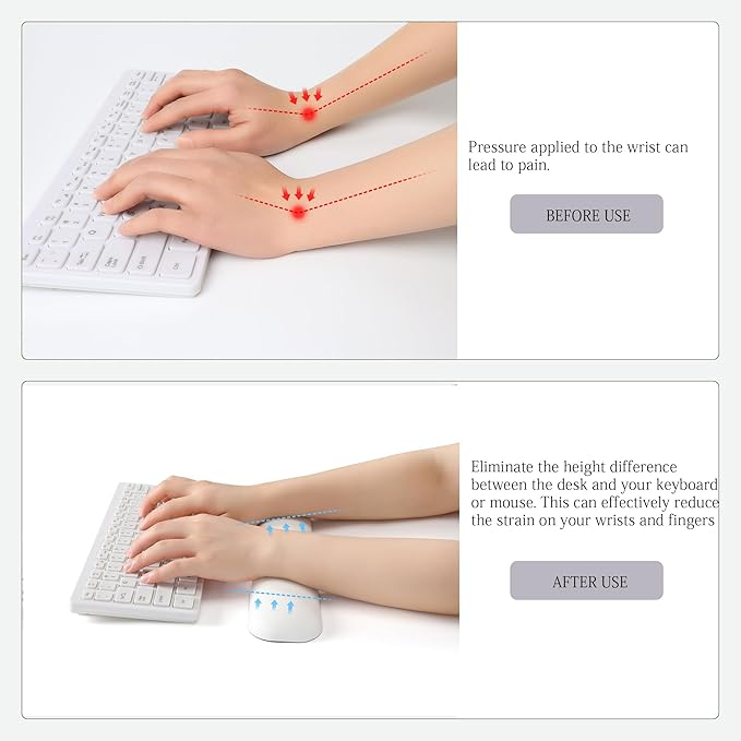 UnivoColors Design-Medium Wave Keyboard Wrist Rest of Medium, Artificial Sheepskin+Memory Foam+Ergonomic+Anti-Slip Gel, Resilience Support During Work and Gaming,Keyboard Accessory,White