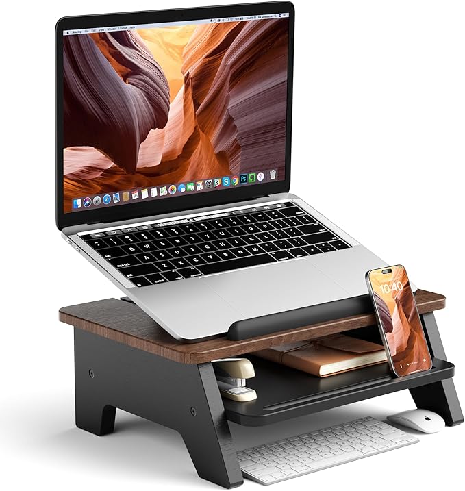AFOOYO 2-Tier Laptop Stand,Adjustable Riser,Desk Organizer Accessories Ventilated Cooling Ergonomic Computer Holder 10-15.6" Notebook,Desktop Storage Compatible with MacBook,Dell,HP,Lenovo