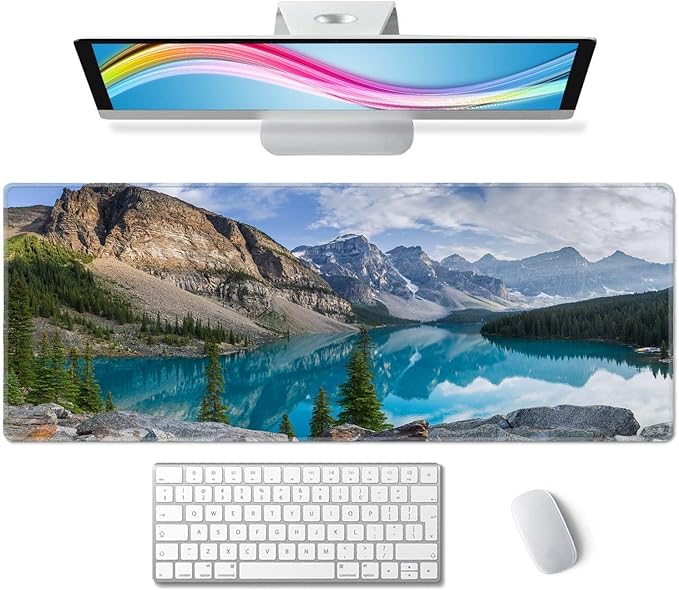 Large Gaming Mouse Pad with Stitched Edges, Rocky Mountains Desk Mat, Extended Keyboard Pad, Non-Slip Rubber Base Desk Pad for Keyboard and Mouse, 31.5X11.8 inch