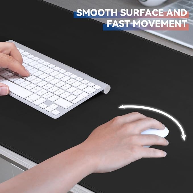 Gaming Mouse Pad Big Mousepad with Non-Slip Rubber Base, 31.5 x 11.8 in XL Large Computer Mat for Gaming Home Office, Long Keyboard Pad Black Mouse Mat for Computer with Stitched Edges, Black