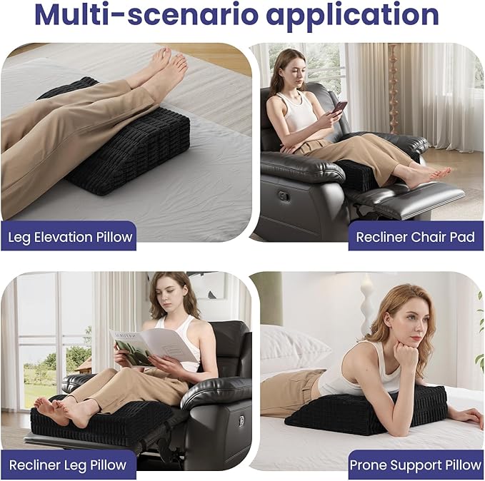 idee-home Recliner Leg Rest Cushion, Recliner Footrest Extender Pillow with Removable Corduroy Cover, Multi Purpose Ergonomic Foot Pillow Back & Lumbar Support Cushion for Bed Sofa Couch, Black
