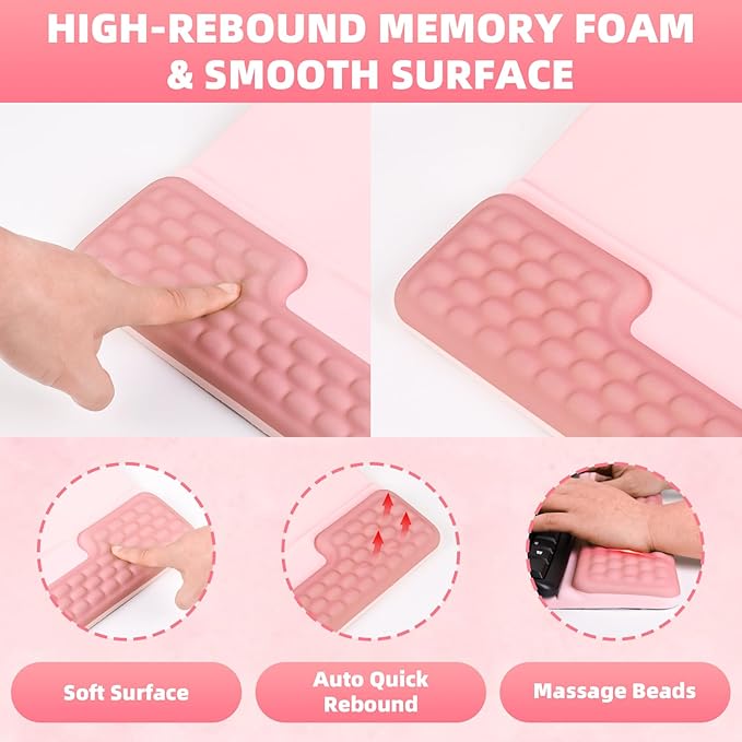 Keyboard Stand with Wrist Rest，Ergonomic Wrist Pad Memory Foam Keyboard Riser Holder Tray with Non-Slip Base, Pain Relief for Work Study Game (Pink)