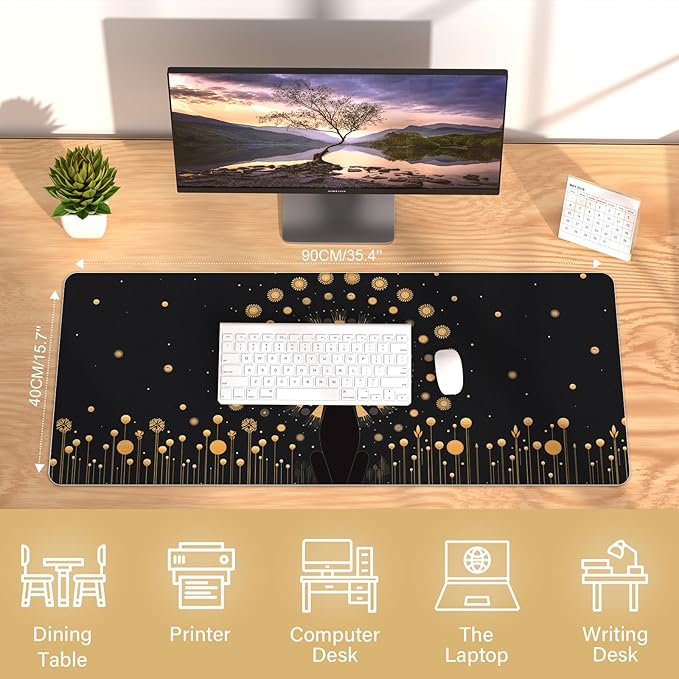 Large Desk Pad, PU Leather Computer Laptop Desk Mat, Waterproof Keyboard Desk Mat, Desk Blotter Pad, Non-Slip Laptop Desk Pad for Office/Home/Decor (Cat, 35.4" x 15.7")