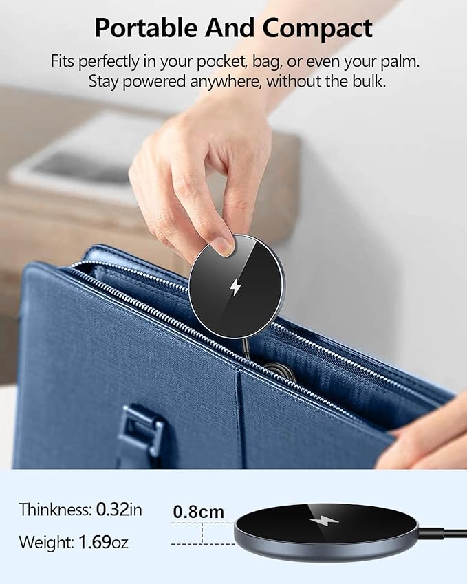 NANAMI Magnetic Fast Wireless Charger Pad with 20W PD Adapter,for MagSafe iPhone 17/16/15/14/13/12 Series & AirPods 3/2/Pro 2,Non-Slip Base & Strong Magnetic Alignment for Desk and Office Use(Black)