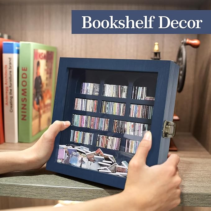 Anxiety Bookshelf – Mini Books Display for Stress Relief and Fun Decor, Perfect Decorative Miniature Library for Book Lovers, Ideal for Home Decor, Office Décor, and Thoughtful Gift Giving - Blue