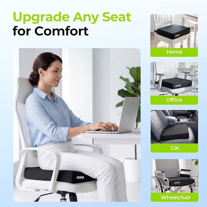 AUVON Cooling Gel Wheelchair Seat Cushion for Sciatica, Back, Pressure Sore and Ulcer Pain Relief, Breathable Memory Foam Chair Cushion with Waterproof Silk Fabric, Removable Strap, Anti-Slip Cover