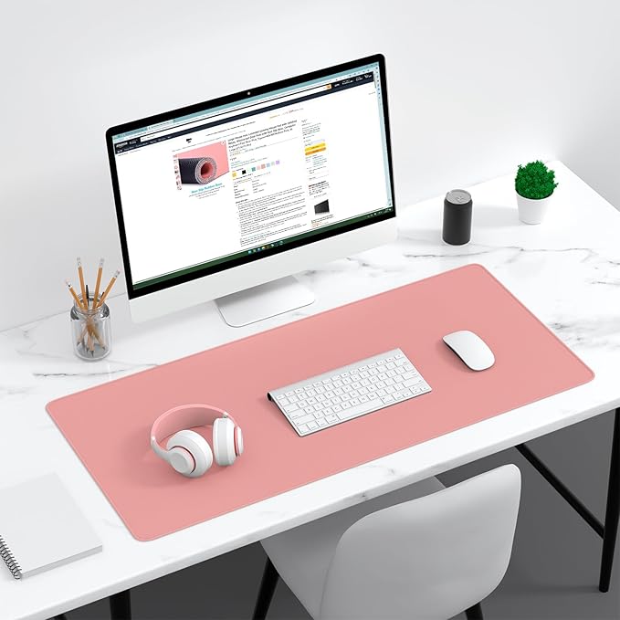 Dapesuom Large Gaming Mouse Pad, Extended Mouse Mat with Stitched Edges, Full Size Keyboard Pad with Non-Slip Base, Big XXL Computer Desk Mats for Gamer, Laptop, Office, 35.5 x 15.7in, Rose Pink