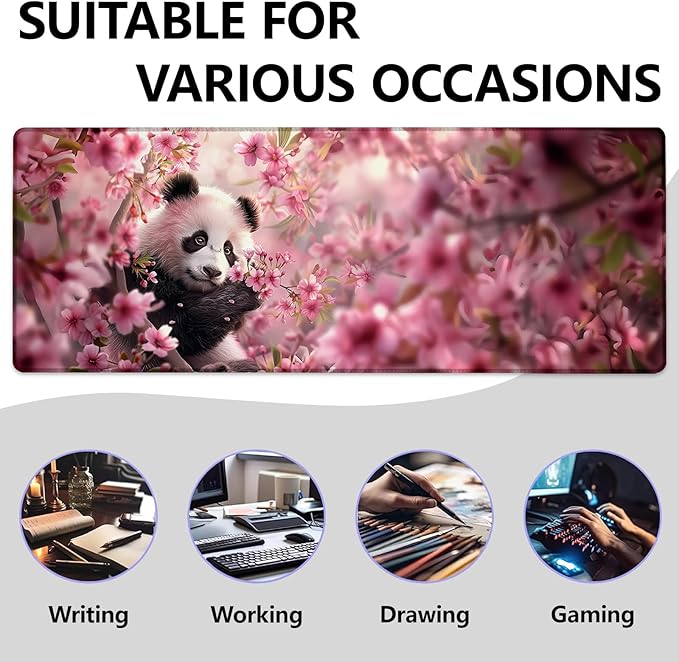Panda Large Mouse Pad, Gaming Mouse Pad, Non-Slip Rubber Base, Office Accessories, Desk Mat, Animal MousePads for School, Work, Home Decor Gifts 31.5" x 11.8"