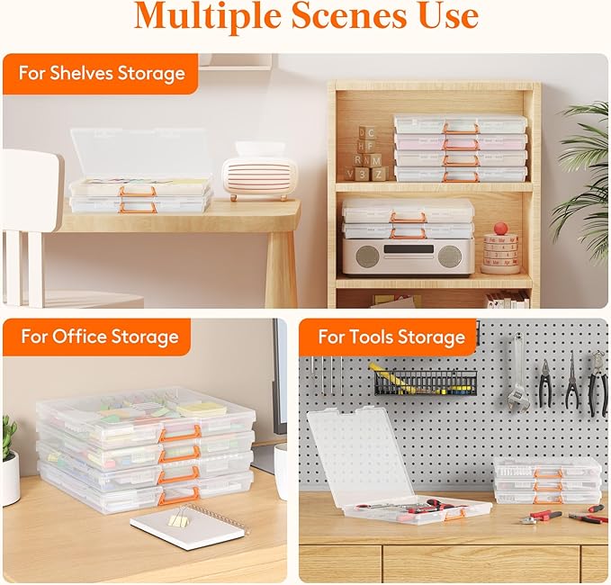 Lifewit 6 Pcs Board Game Storage Boxes, 12.2x10.6'' Paper Container with Secure Latch, Plastic Portable Organizer with Handle & Labels for File,Document,Puzzles, Cards, Art Supplies