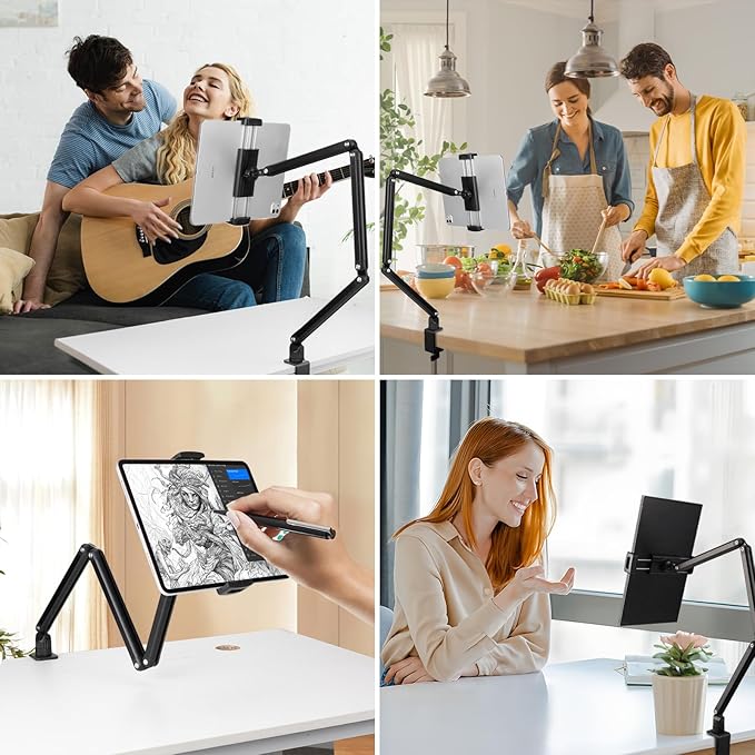 for ipad Tablet Stand Holder for Desk,Portable Monitor Stand Holder 15.6'' Max,for ipad Tablet Mount Arm with Upgraded Screws/360°Rotate Base,Fits for Kindle,Tabs 12.9'' Max(Not Over 2.65lb)