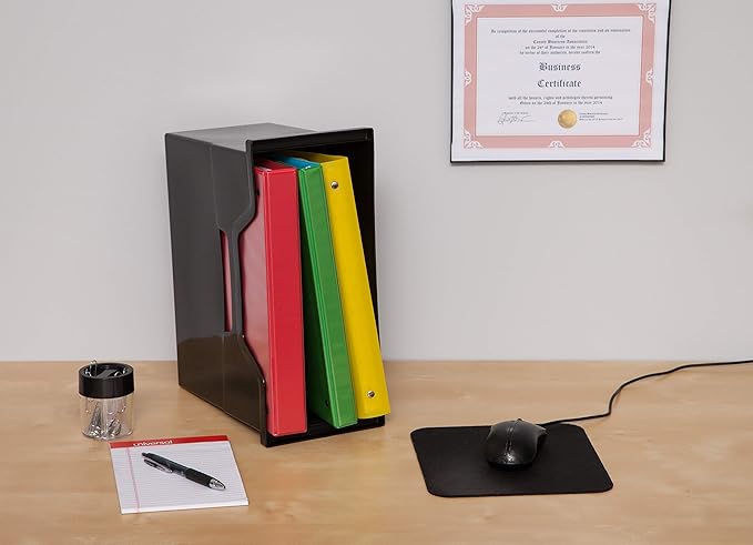 IRIS USA Medium Portable Desktop File Box with Open Lid, 6 Pack, Side Handles, Tabs & Inserts, Hanging File Folders, Letter-Size File Magazine Newspaper Mail Document Notebook, Black