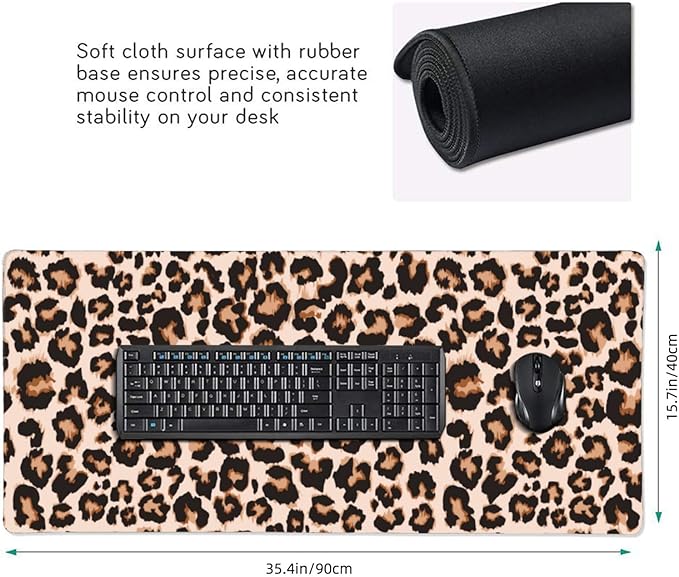 Cheetah Leopard Print Large Mouse Pad & Desk Mat Animal Skin Extended Mousepad Non-Slip Rubber Base Laptop Computer Keyboard Pad for Gaming, Office & Home Decor, XXXL - 35.4" X 15.7"