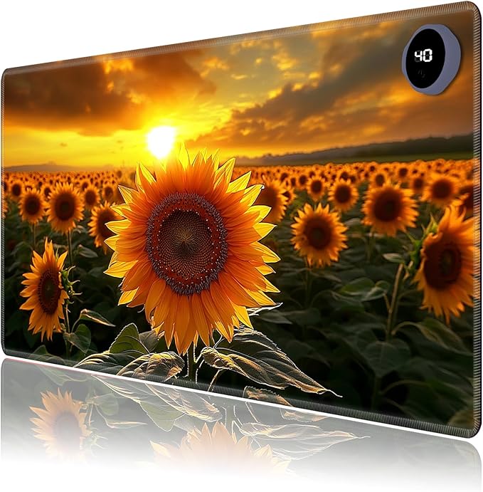Heated Mouse Pad,Warm Desk Pad with 3 Levels Heating & 3 Hours Auto Shut-Off, PU Leather Heated Desk Pad Warmer Pad for Home Office - 23.6 x 14.2 inch,Sunflower Clusters