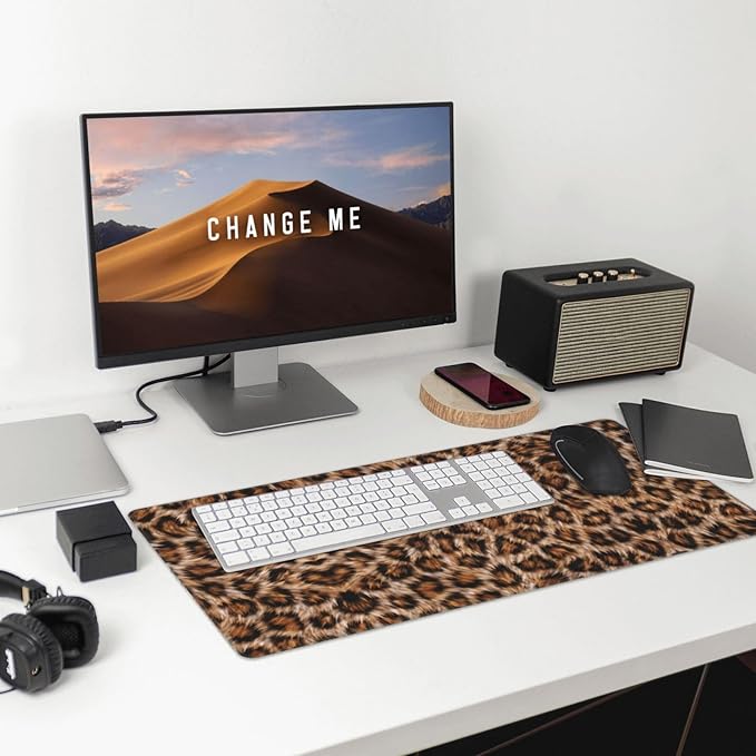 Leopard Large Mouse Pad & Desk Mat Wildlife Fur Print Extended Mousepad Non-Slip Rubber Base Laptop Computer Keyboard Pad for Gaming, Office & Home Decor, XXL - 29.5" X 15.8"
