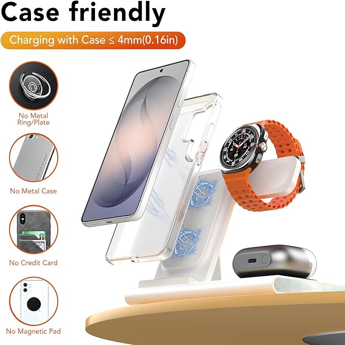 Wireless Charger for Samsung Charger (Foldable & Nightlight),3 in 1 Charging Station for Samsung S26 Ultra/S25/S24/S23/S22/Note20 Z Fold Flip7, Travel Charger for Galaxy Watch 8/7/6/5/4/3/Galaxy Buds4