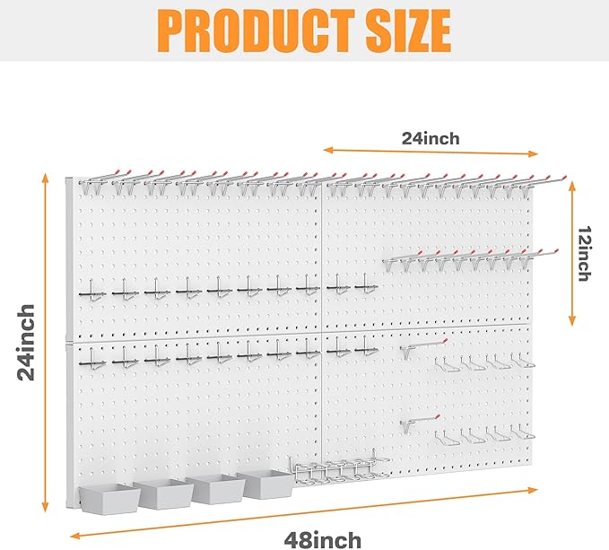 TORACK Garage Tools Organizer Boards Kit with Hooks, Modular Wall-Mounted Tool Storage Pegboard for Workbench(Gray, 4 Panels with Hooks)
