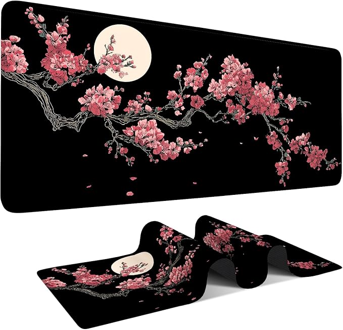 Cherry Blossom Extended Gaming Mouse Pad 35.4 x 15.7 Inch – Japanese-Inspired Desk Mat for Gaming, Office Work, and Study, with Non-Slip Rubber Base
