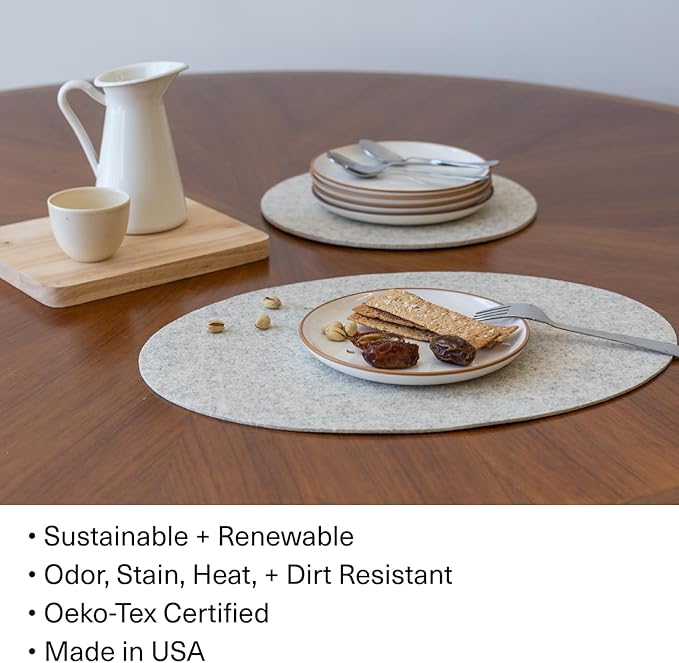 Graf Lantz - Merino Wool Rectangle Placemat - Sage (12" H x 18" W) - 3mm Merino Wool Felt Table Mat - Moisture Wicking - Odor, Stain, Heat & Dirt Resistant - Luxury Home Decor - Made in The USA
