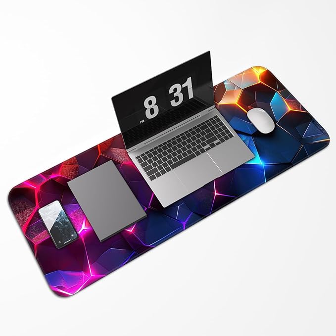 Gaming Mouse Pad, Geometric Design, Non-Slip Rubber Bottom, Stitched Edges, for Home, Office, Gaming, 31.5 x 11.8 Inch Full Desktop Large Mouse Pad for Gamers