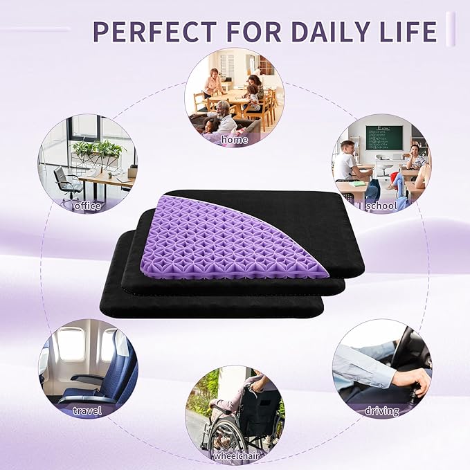 AceOrbit 3 Pack Gel Seat Cushion for Long Sitting Pressure Relief Gel Chair Cushions for Hip Pain, Soft & Breathable Comfy Cushion for Office Chair, Wheelchair & Car