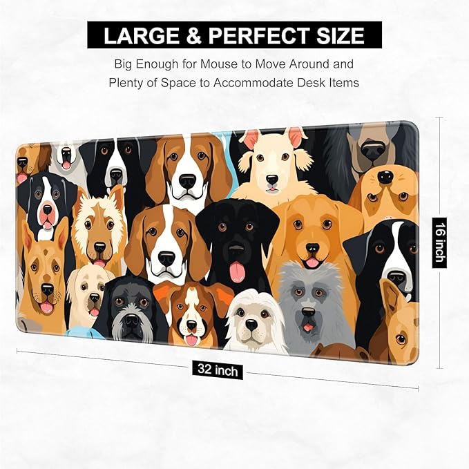 Desk Pad, 32" x 16" XXXL Extended Large Gaming Mouse Pad, Desktop Decor Desk Mat, Men Women Office Supplies and Accessories, Cute Anime Mouse Mat for Laptop & Keyboard, Gentleman Dog