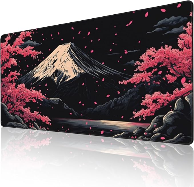 Extra XXXL Japanese Cherry Blossom Gaming Mouse Pad, Watercolor Mouse Pads Keyboard Mat, Stitched Edges Mousepad, Non-Slip Rubber Base Desk Mat for Office & Home (48x24 Inch)