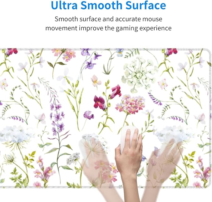 Floral Large Gaming Mouse Pad, Extended Flower Mousepad, Big Long Non-Slip Mouse Mat for Keyboard, Computer for Office, 31.5 * 11.8 in