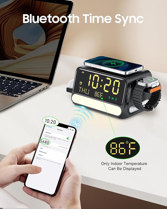 7-in-1 Wireless Charging Station for Samsung&Apple Device, Charger Stand with Voice-Controlled Light, for iPhone 17/16/15/14/13 Pro Max, Samsung Galaxy, Google Devices, Apple&Samsung Watch, AirPods