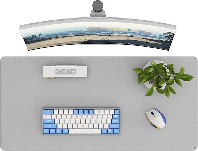 DAWNTREES Desk Mat for Desktop,PU Leather Desk Pad Protector,Non Slip, Large Mouse Pad and Keyboard Mat, Waterproof Writing Pad for Office and Home (Light Gray,35.5''x16.9'')